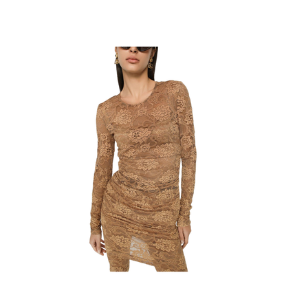 Short Floral Lace Dress in Beige