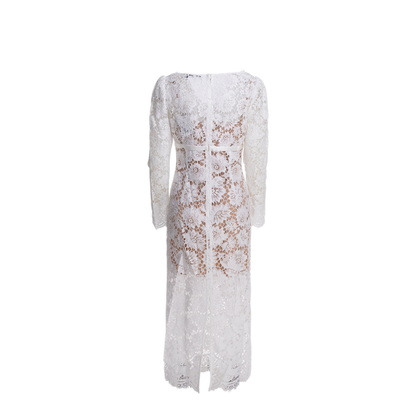 MAYFEYR - Self Portrait - Long Lace Dress - AW25202MWWHITE