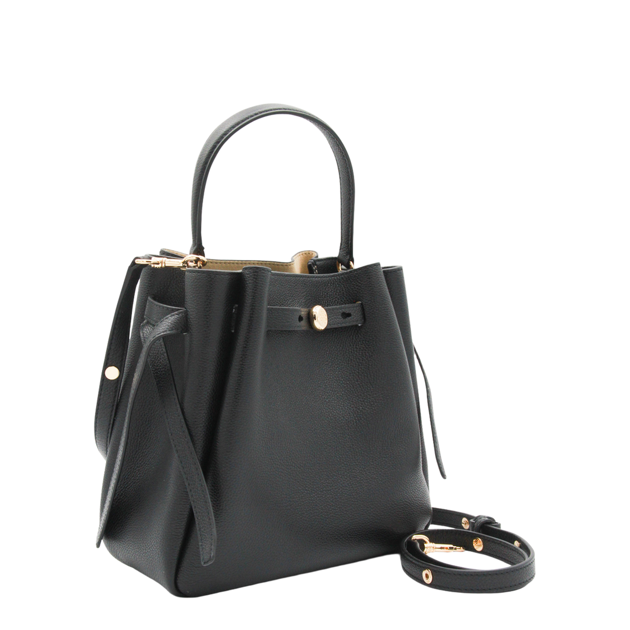 Romy Pebbled Leather Bucket Bag - Black