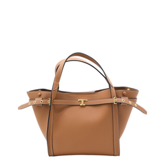 T Timeless Small Calf Leather Shopping Bag - Camel/Brown