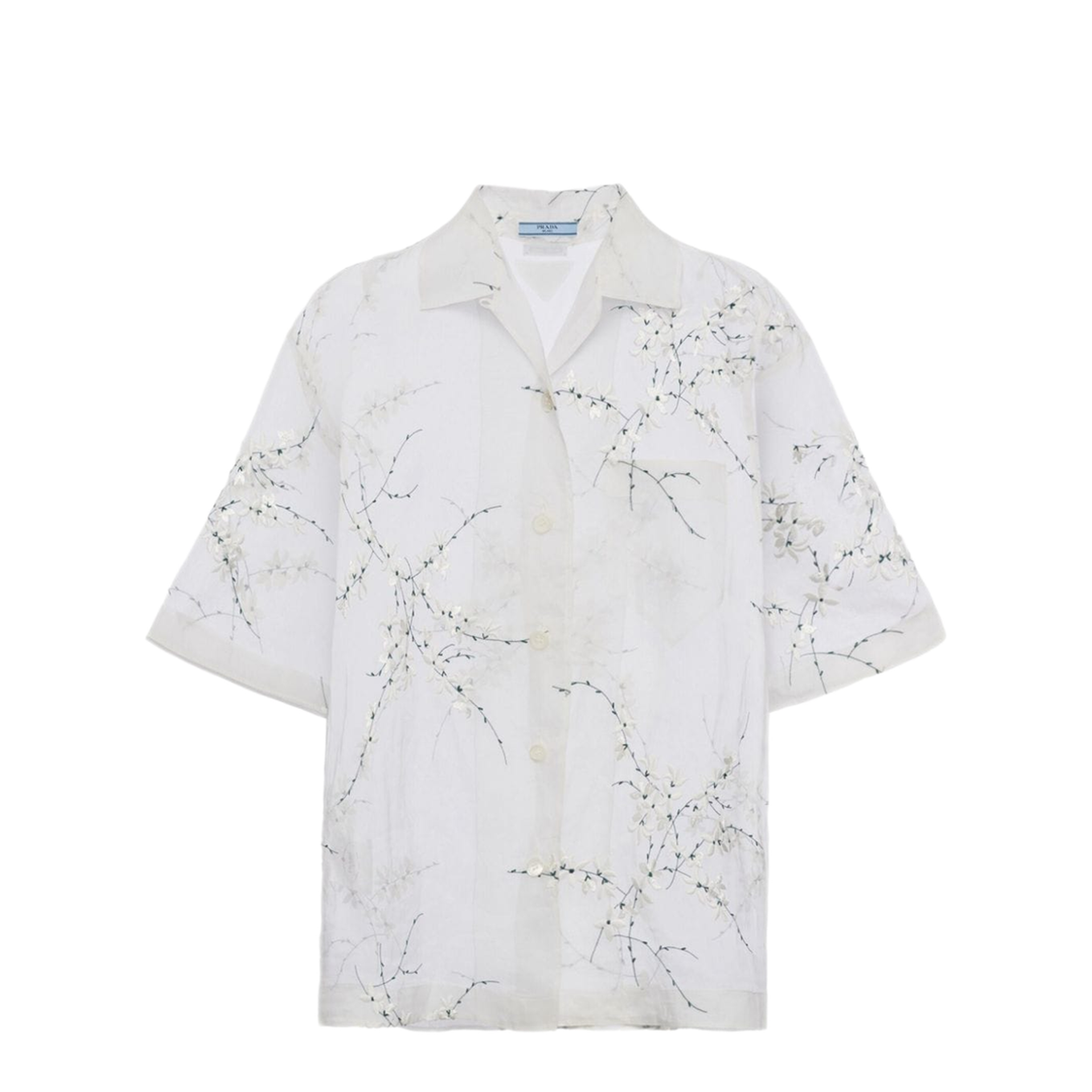 MAYFEYR - Prada - Floral-Embroidered Short-Sleeved Sheer Shirt - P433BRS18214KFF0009