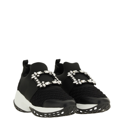 Black and White Leather Embellished Slip-On Sneakers