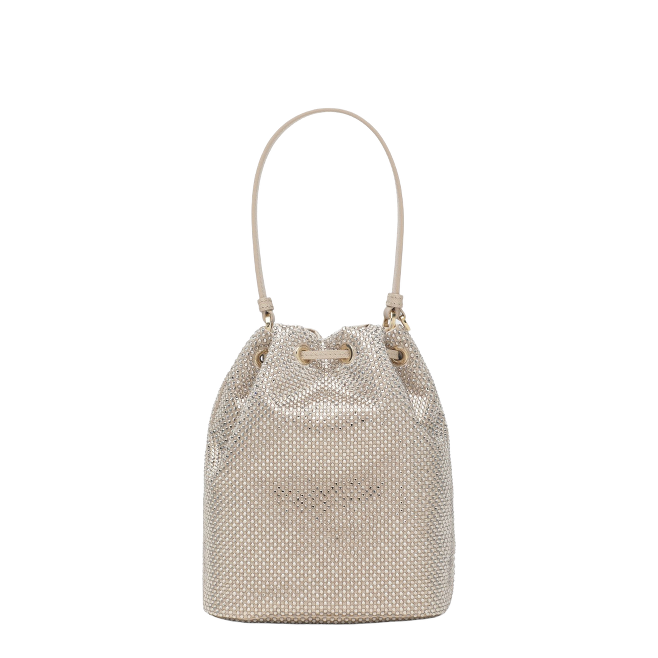 Crystal Mini Satin Bucket Bag - Sand Beige