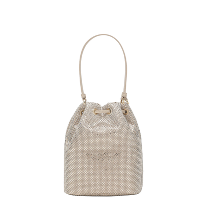 Crystal Mini Satin Bucket Bag - Sand Beige