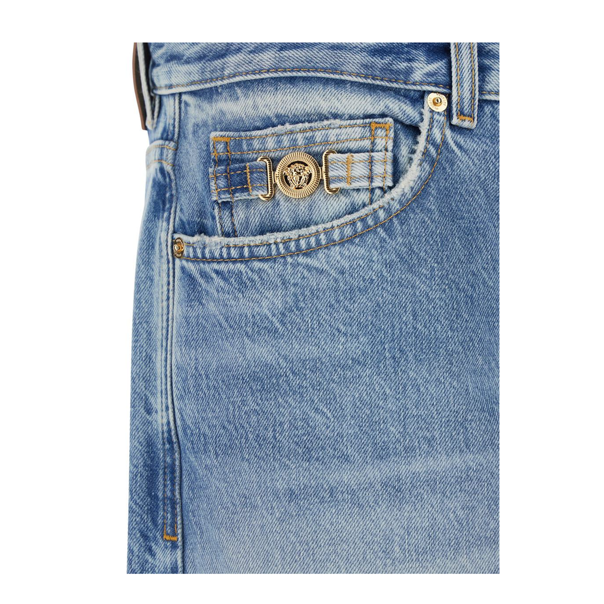 Blue Jeans With Back Logo Patch And Faded Effect In Denim