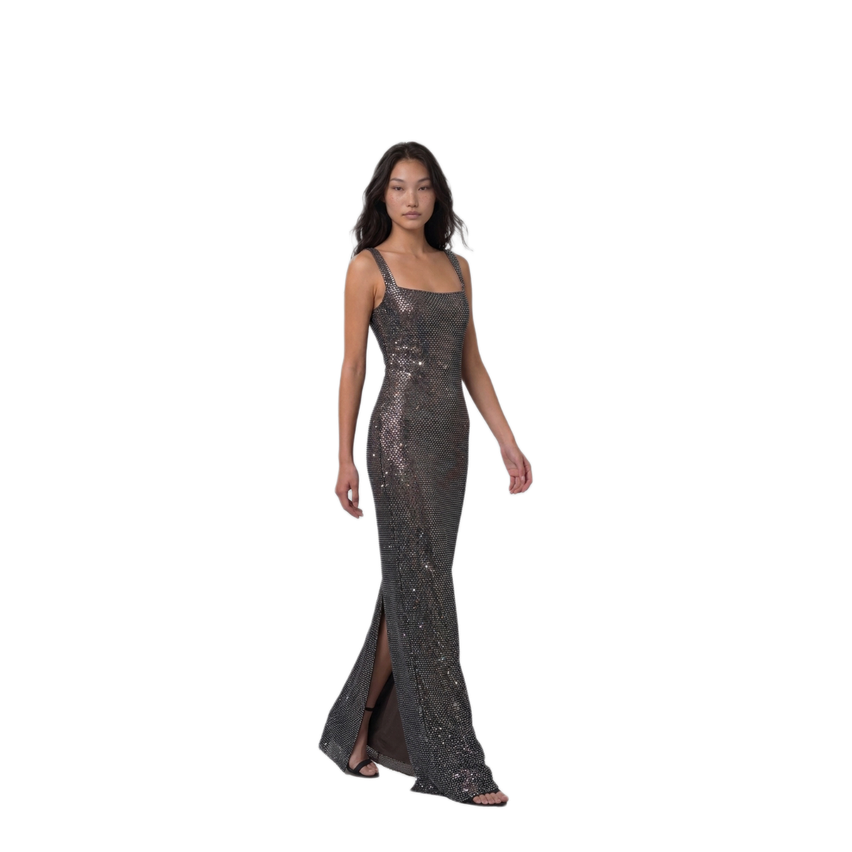 MAYFEYR - Self Portrait - Gunmetal Square Maxi Dress With Rhinestones - SC26005XGR