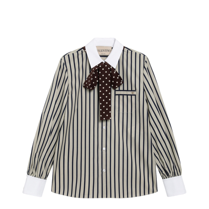 MAYFEYR - Valentino - Striped Cotton Shirt With Scarf In Beige And Blue - 9B3AB8J7AC4V1G