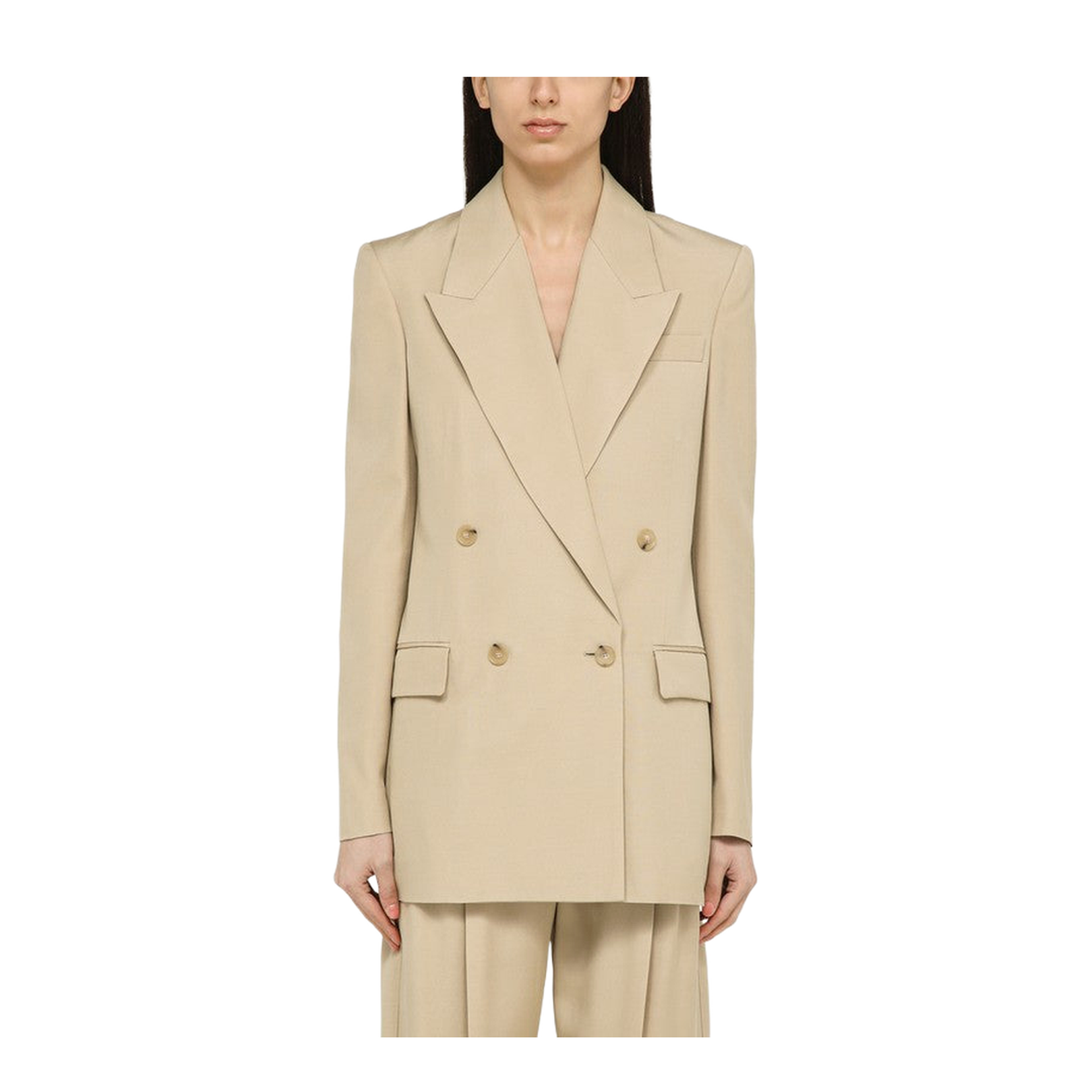 Beige Viscose Double-Breasted Jacket