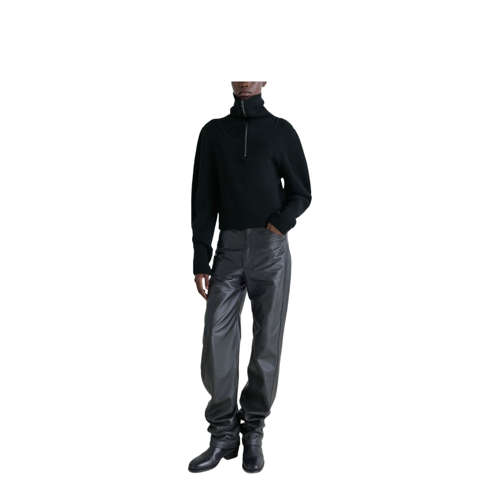 Black Ribbed Knit Half-Zip Jumper