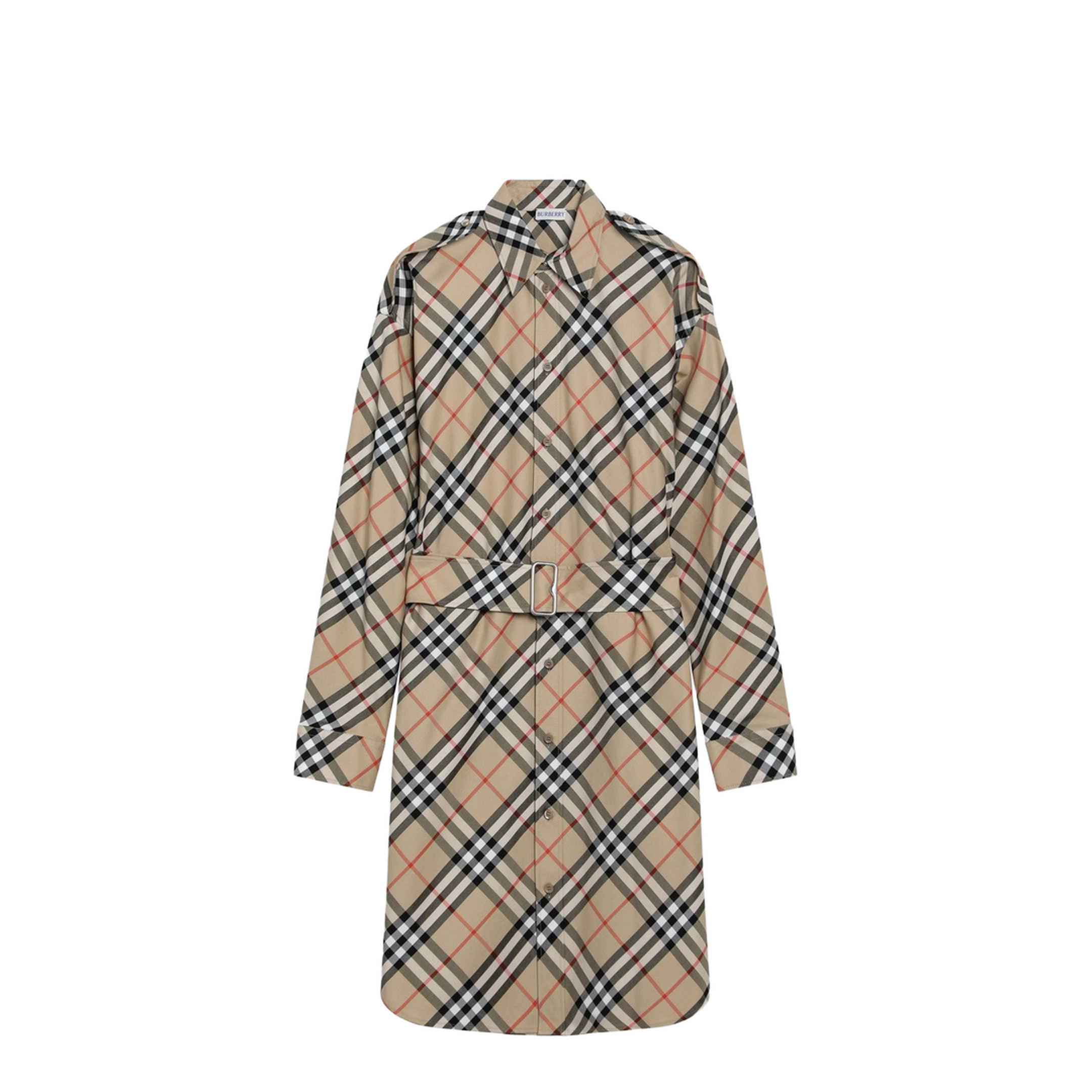 Beige Check Shirt Dress