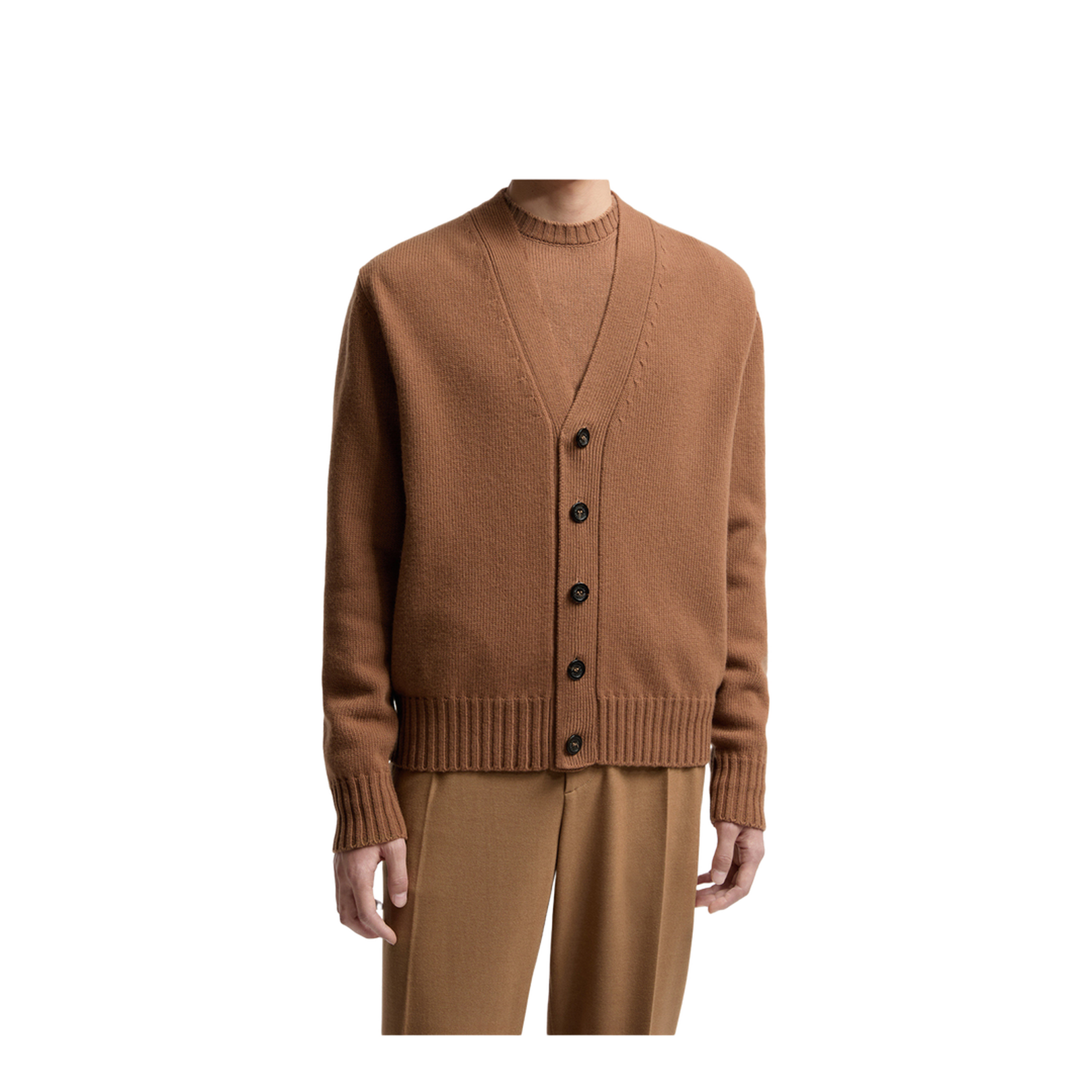 Camel Beige V-Neck Wool Cardigan