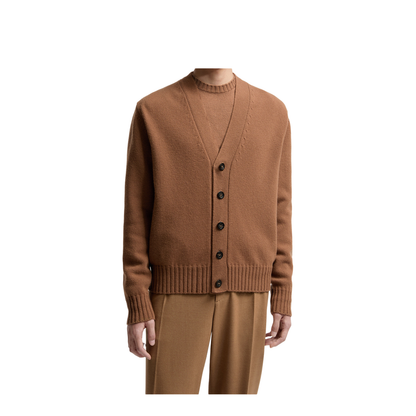 Camel Beige V-Neck Wool Cardigan