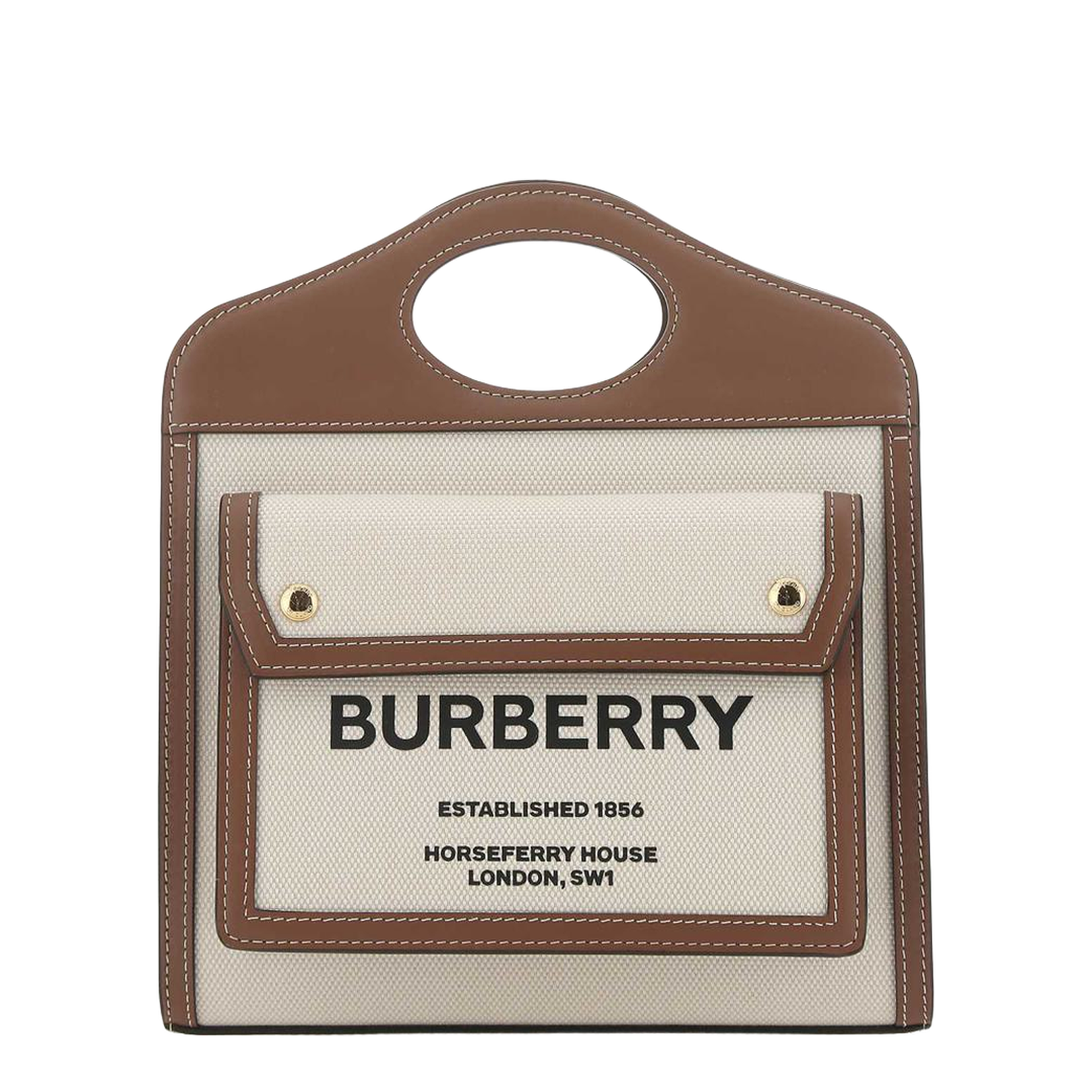 Two-Tone Canvas and Leather Mini Pocket Handbag