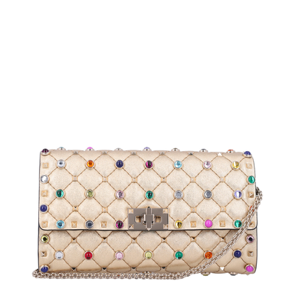 Rockstud Spike Multicolor Studded Shoulder Bag in Metallic Nappa