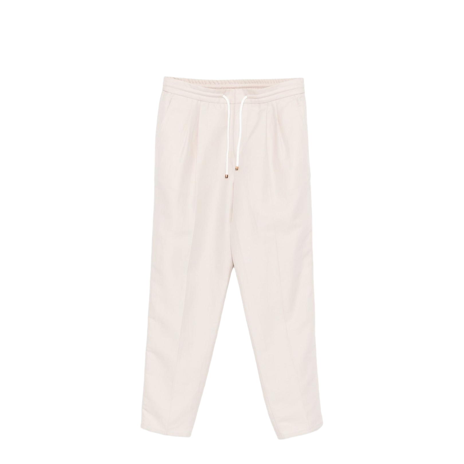Leisure Fit Trousers in Linen and Cotton Gabardine with Drawstring and Double Darts