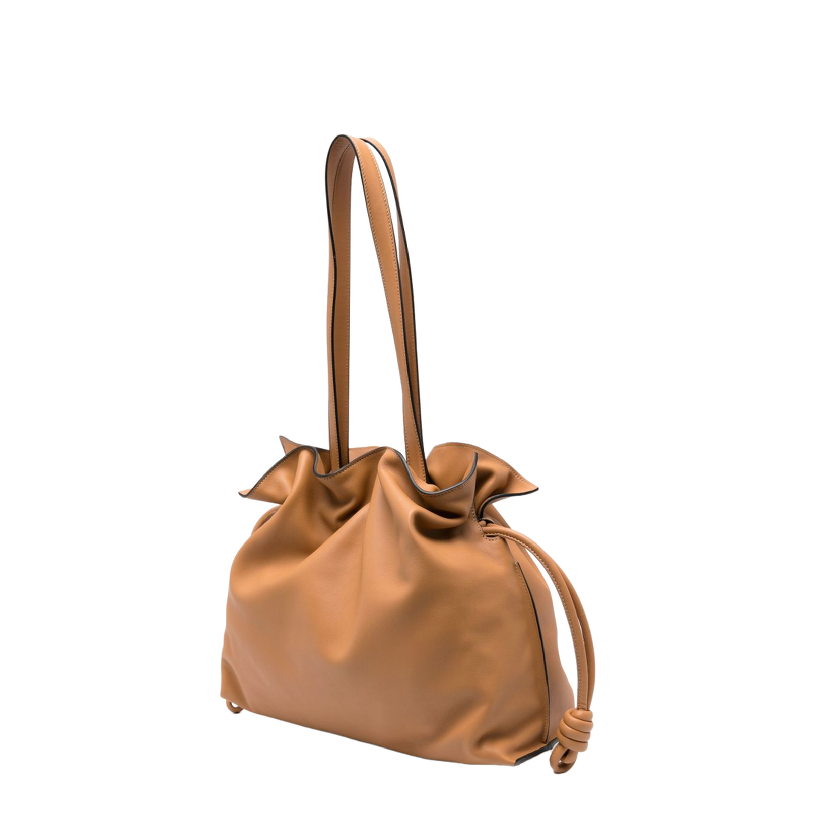 Cognac Brown Calf Leather Grained Texture Panelled Design Bag