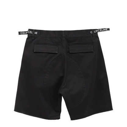 Mid-rise Black Cotton Cargo Shorts