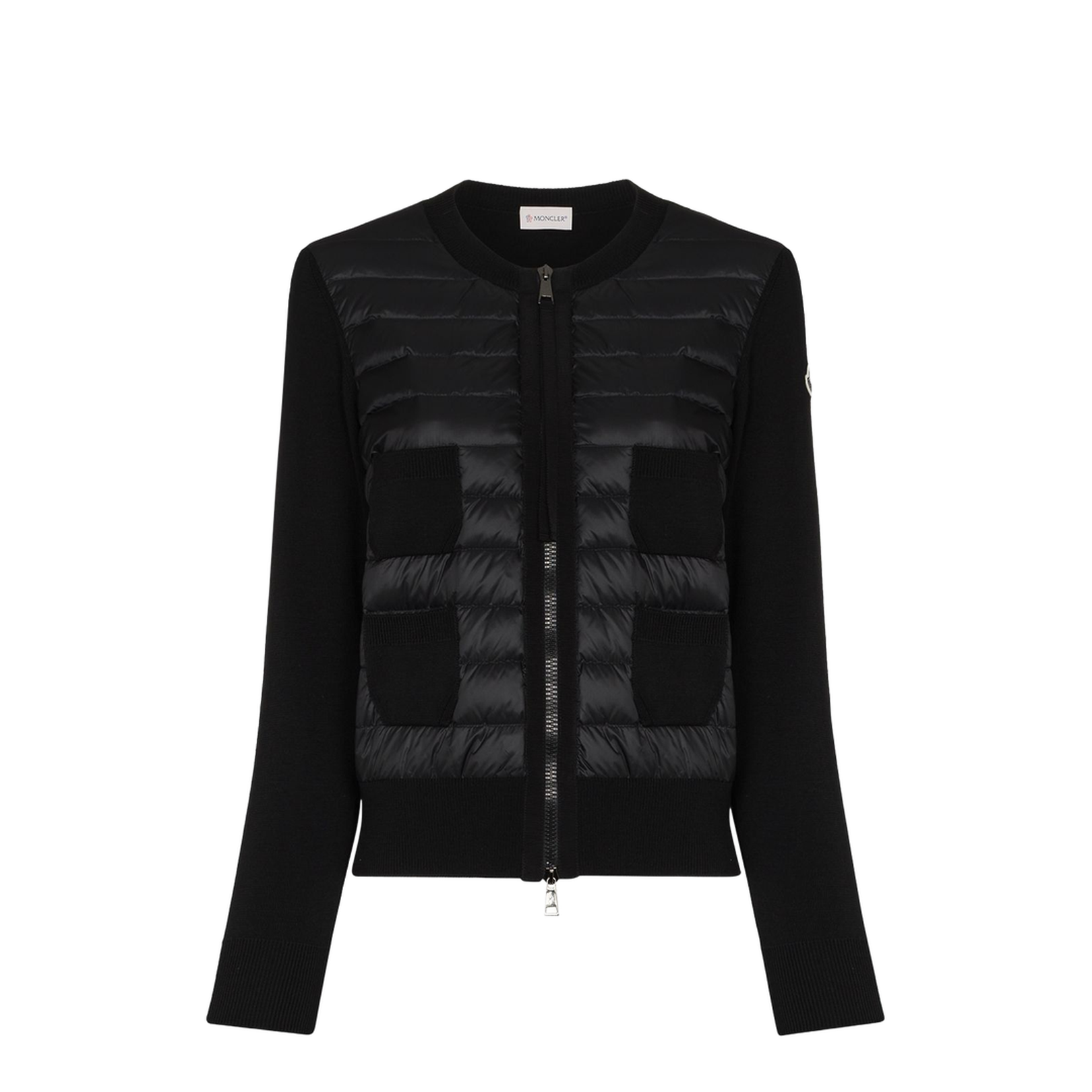 Black Padded Wool Zip-Up Cardigan