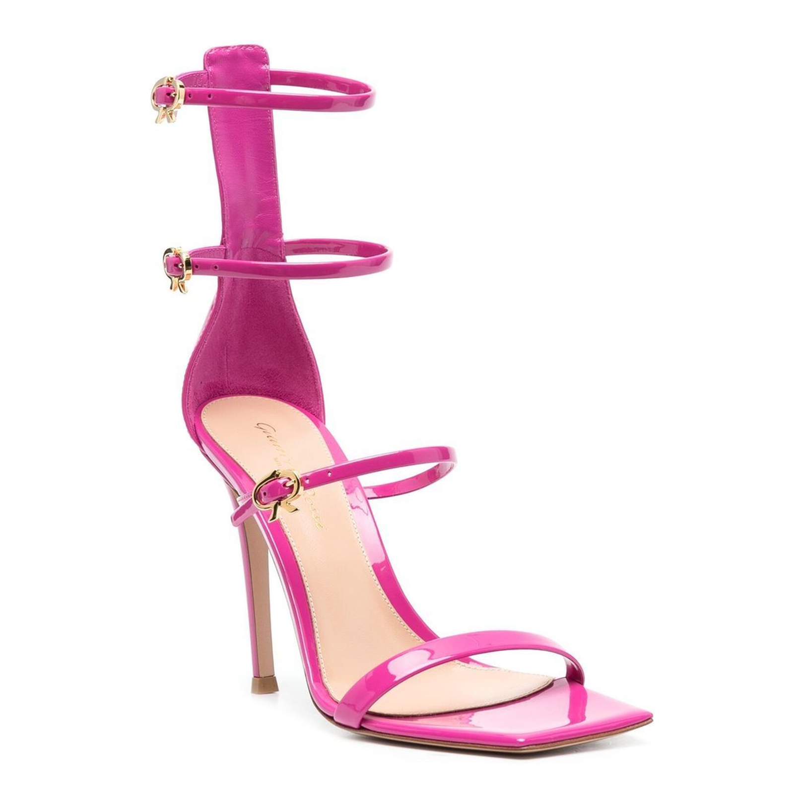 Fuchsia Buckle-Detail Leather Sandals