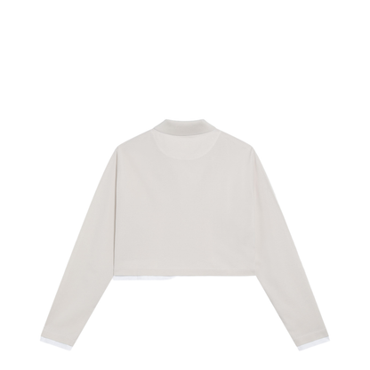MAYFEYR - Prada - Talc-Colored Cropped Polo In Piqué And Jersey - 39683OOO1736F0K74