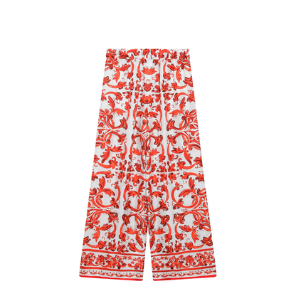 MAYFEYR - Dolce & Gabbana - Wide-Leg Maiolica-Print Silk Pants In Orange - FTDBNTGDDRES9000