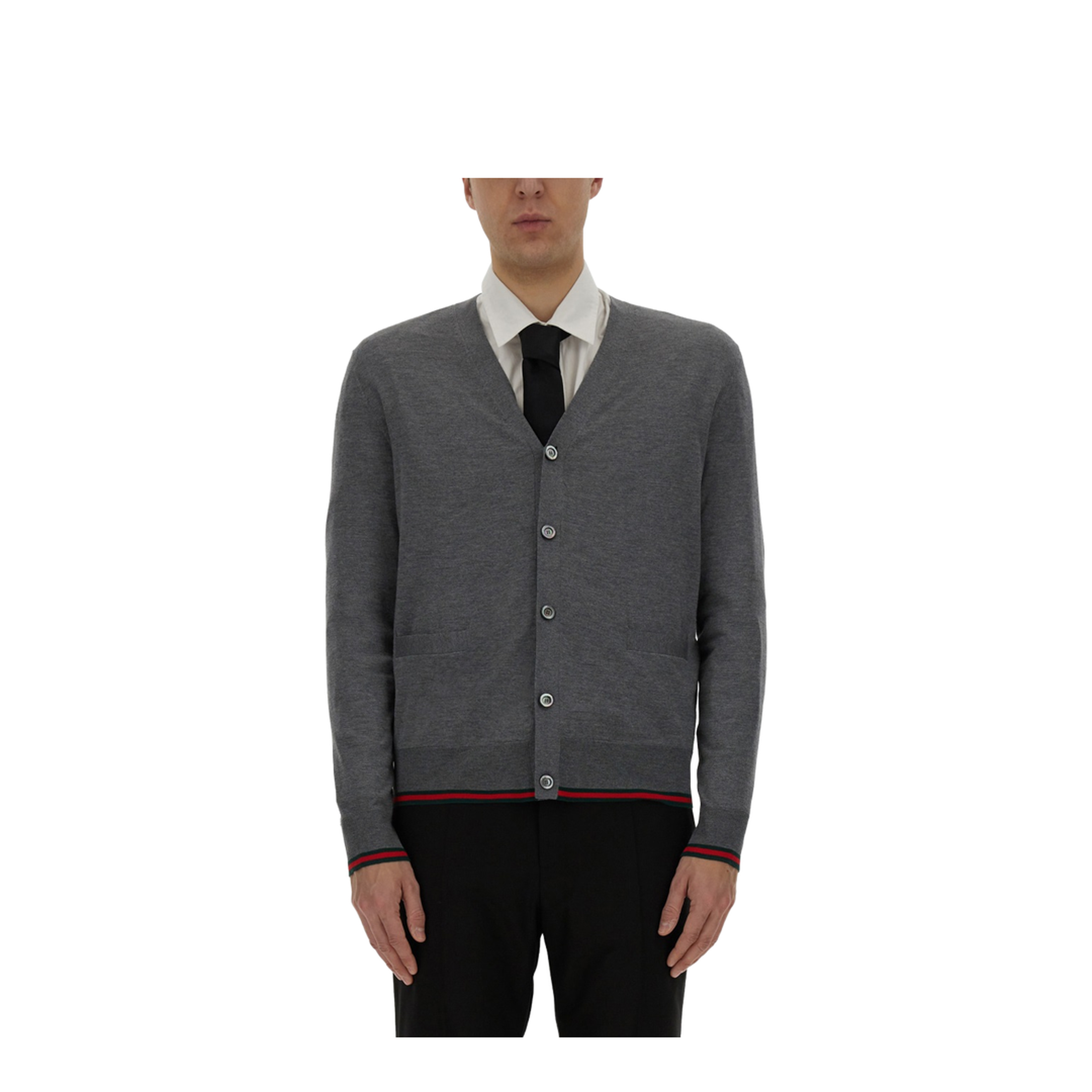 Wool Knit Cardigan with Web in Dark Grey