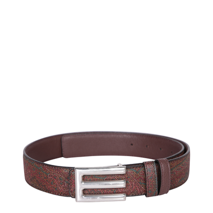 Logo Buckled Paisley Print Reversible Belt