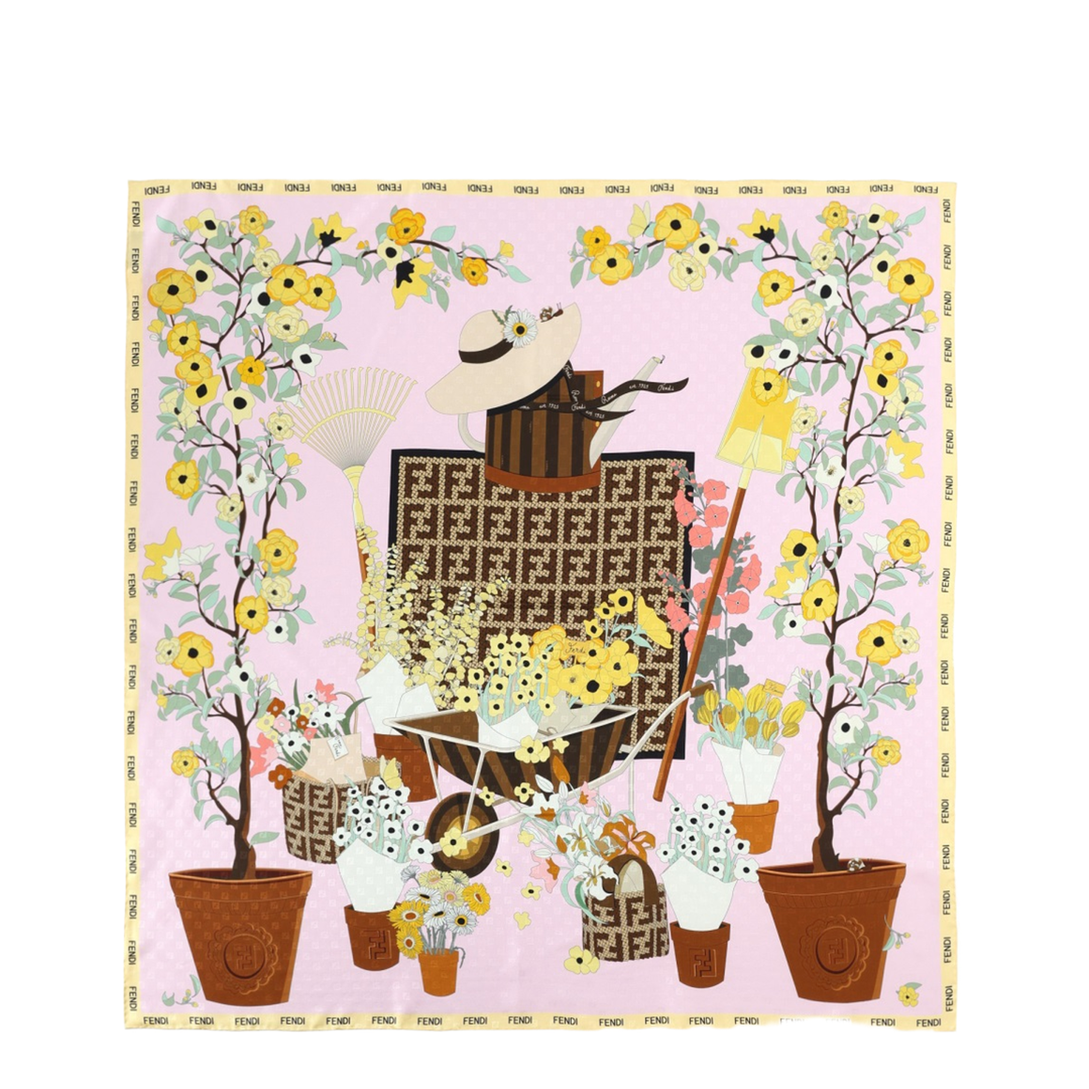 Gardening Pink Multicoloured Silk Foulard