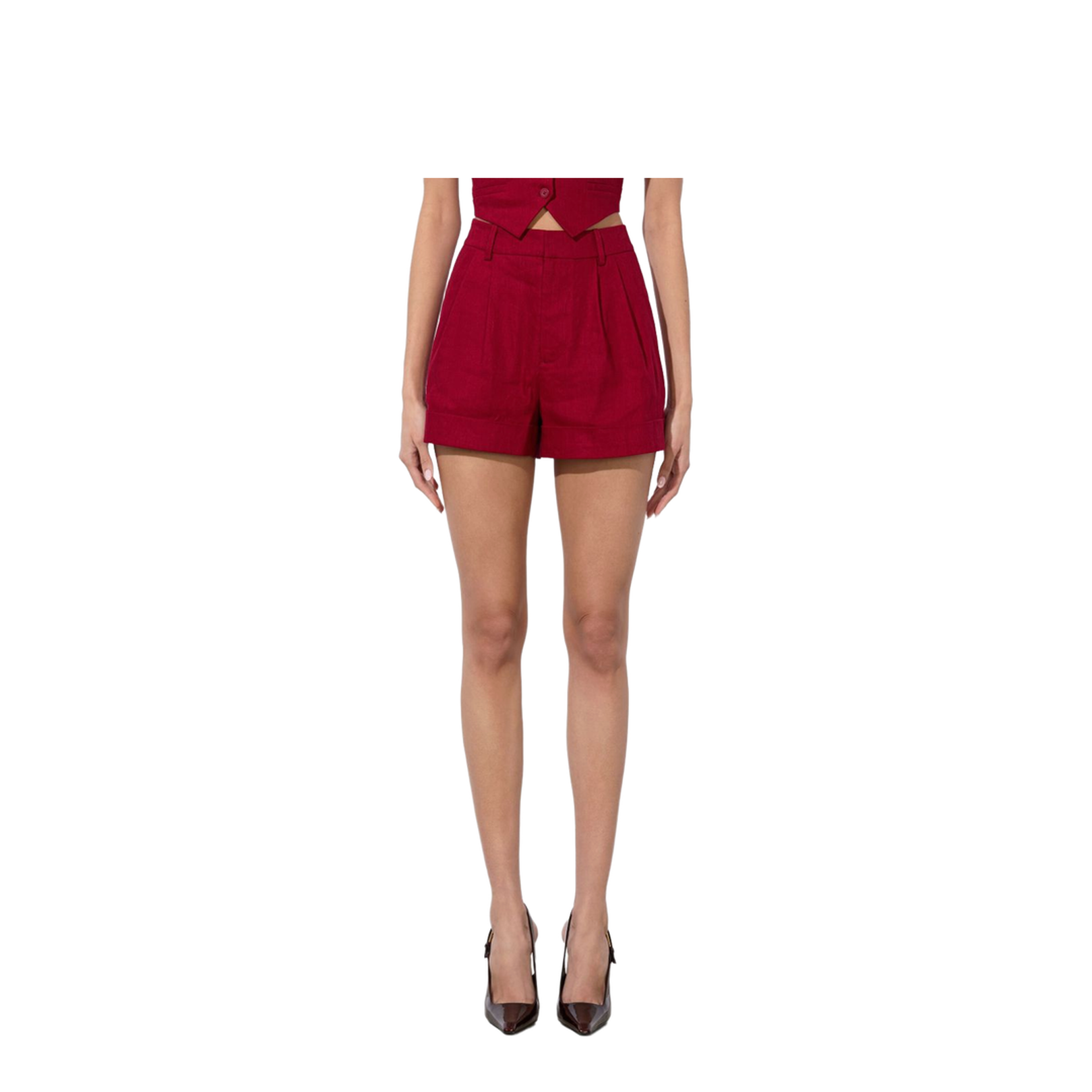 Conry Linen Cuffed Short In Dark Cherry