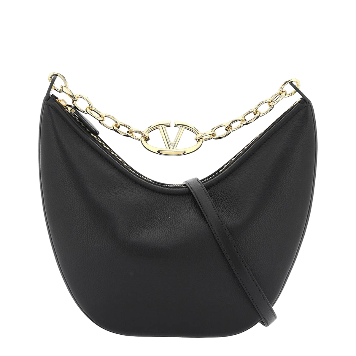 MAYFEYR - Valentino - Black Leather Medium Hobo Vlogo Moon Shoulder Bag - 4W0B0N59JDK0NO