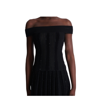 Off Shoulder Glitter Knited Top Black