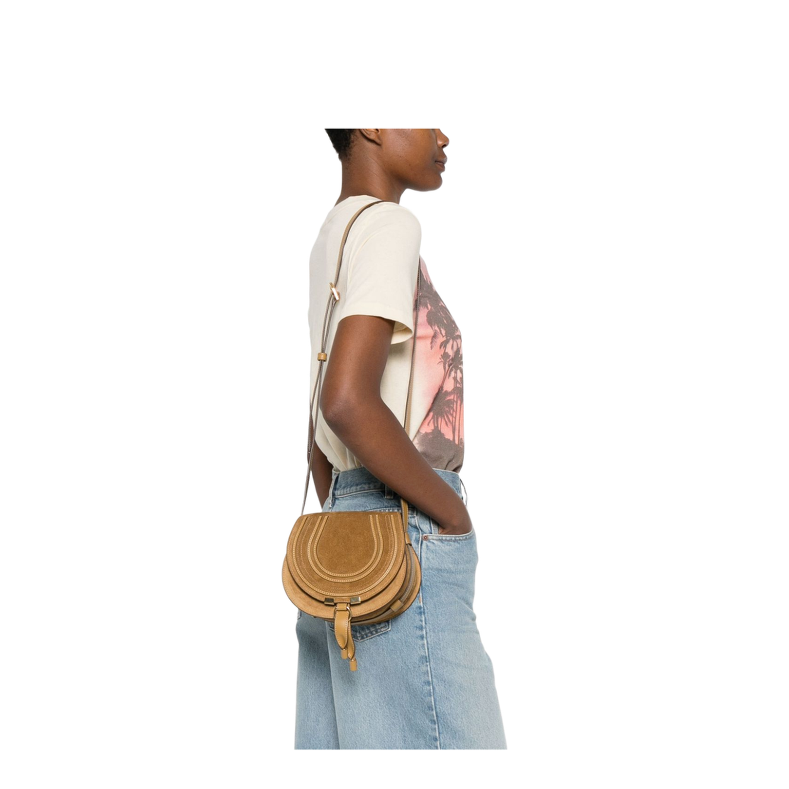 Small Marcie Saddle Bag in Suede Leather