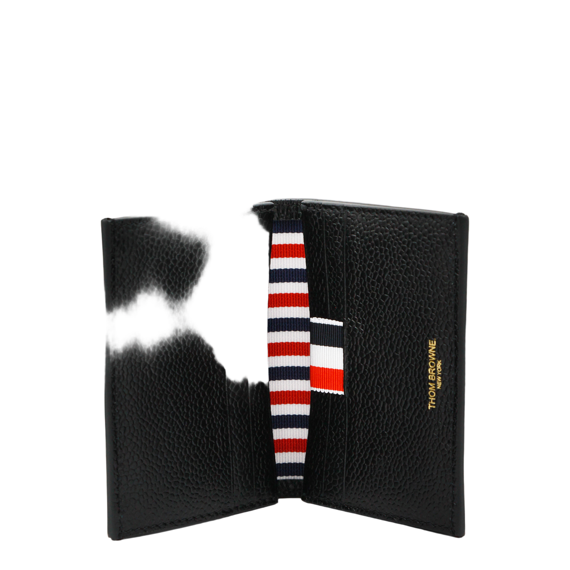 Pebble Grain RWB Stripe Double Card Holder in Black