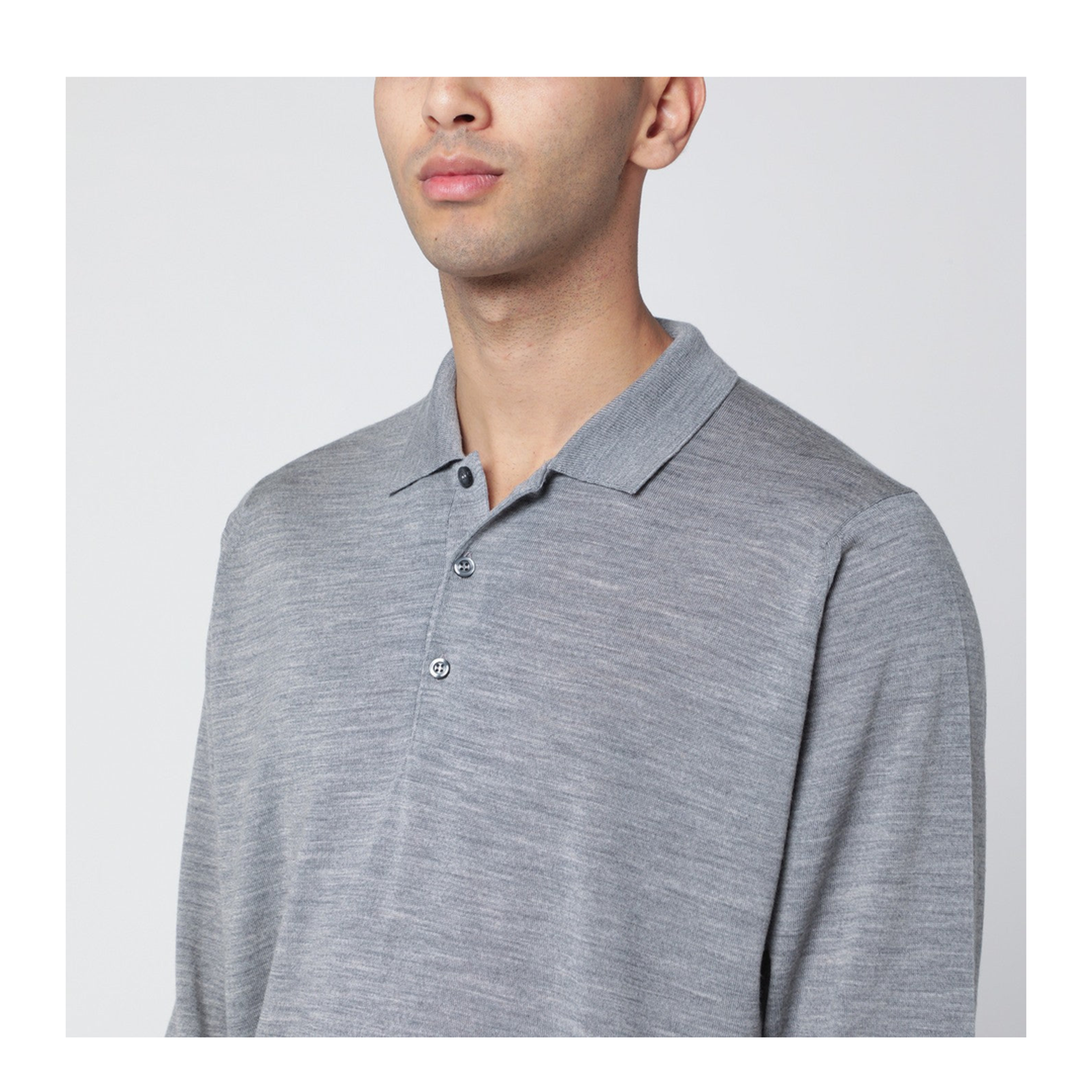 MAYFEYR - John Smedley - Light Grey Wool Polo Shirt - COTSWOLDWOSI