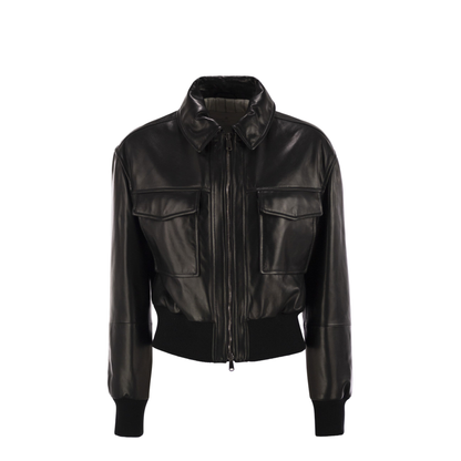 Women's Leather Bomber Jacket with Jewellery