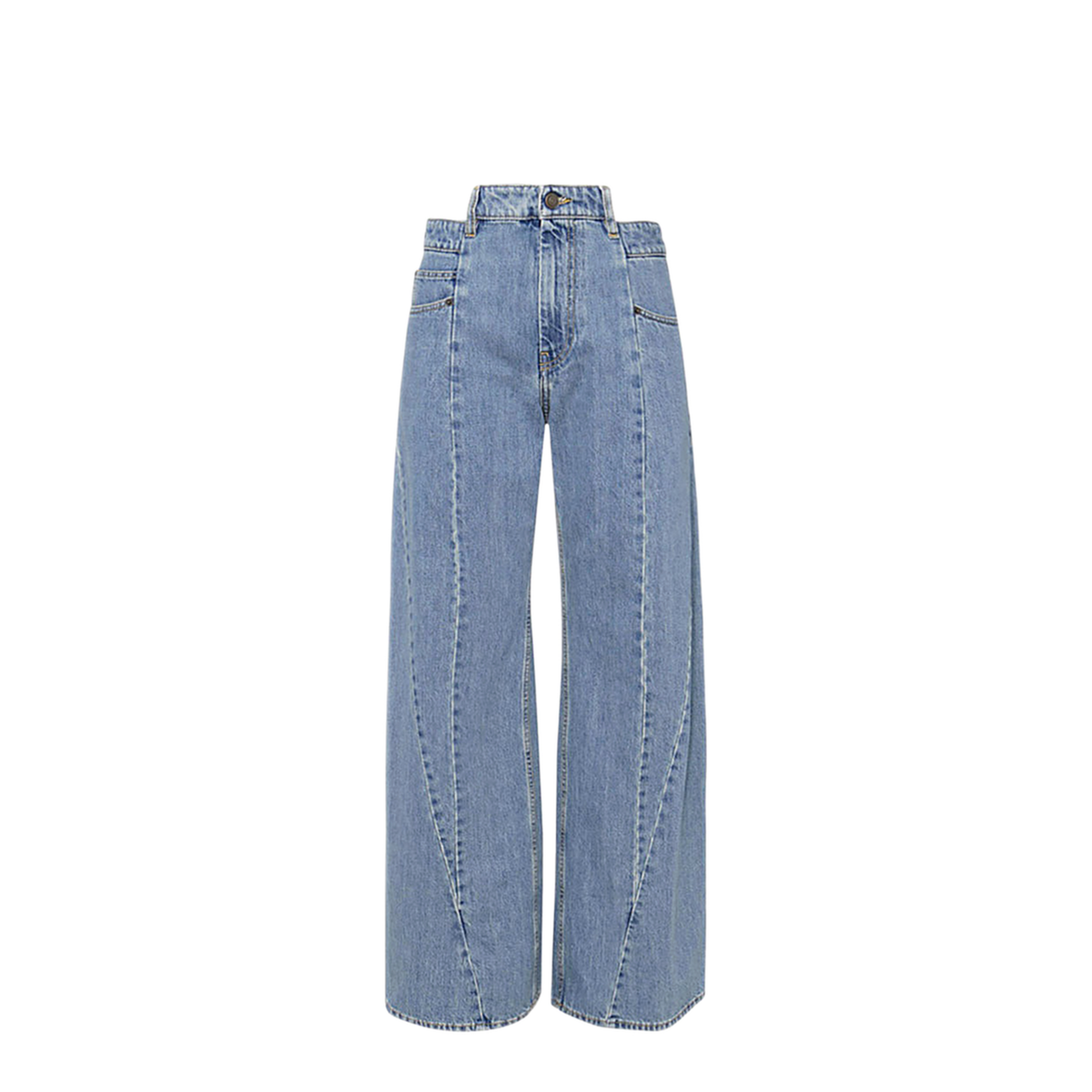 Blue Denim Regular-waisted Wide-leg Jeans