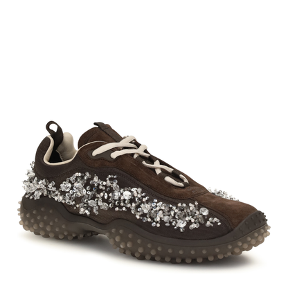 MAYFEYR - Miu Miu - Suede And Technical Fabric Sneakers With Crystals - 5E808EFA0453ZR4F0003