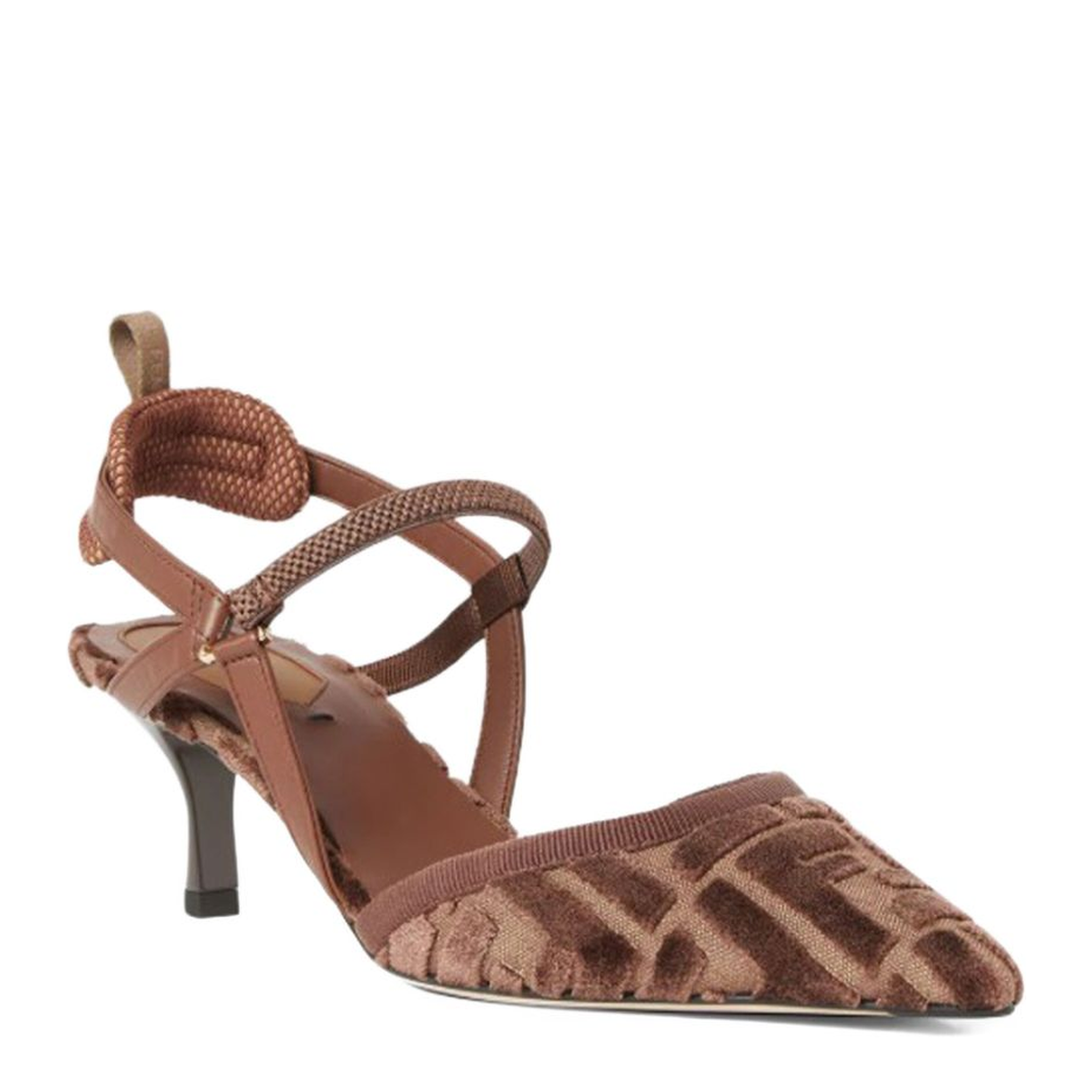 Brown FF Motif Jacquard Velvet Slingback Strap Pointed Toe
