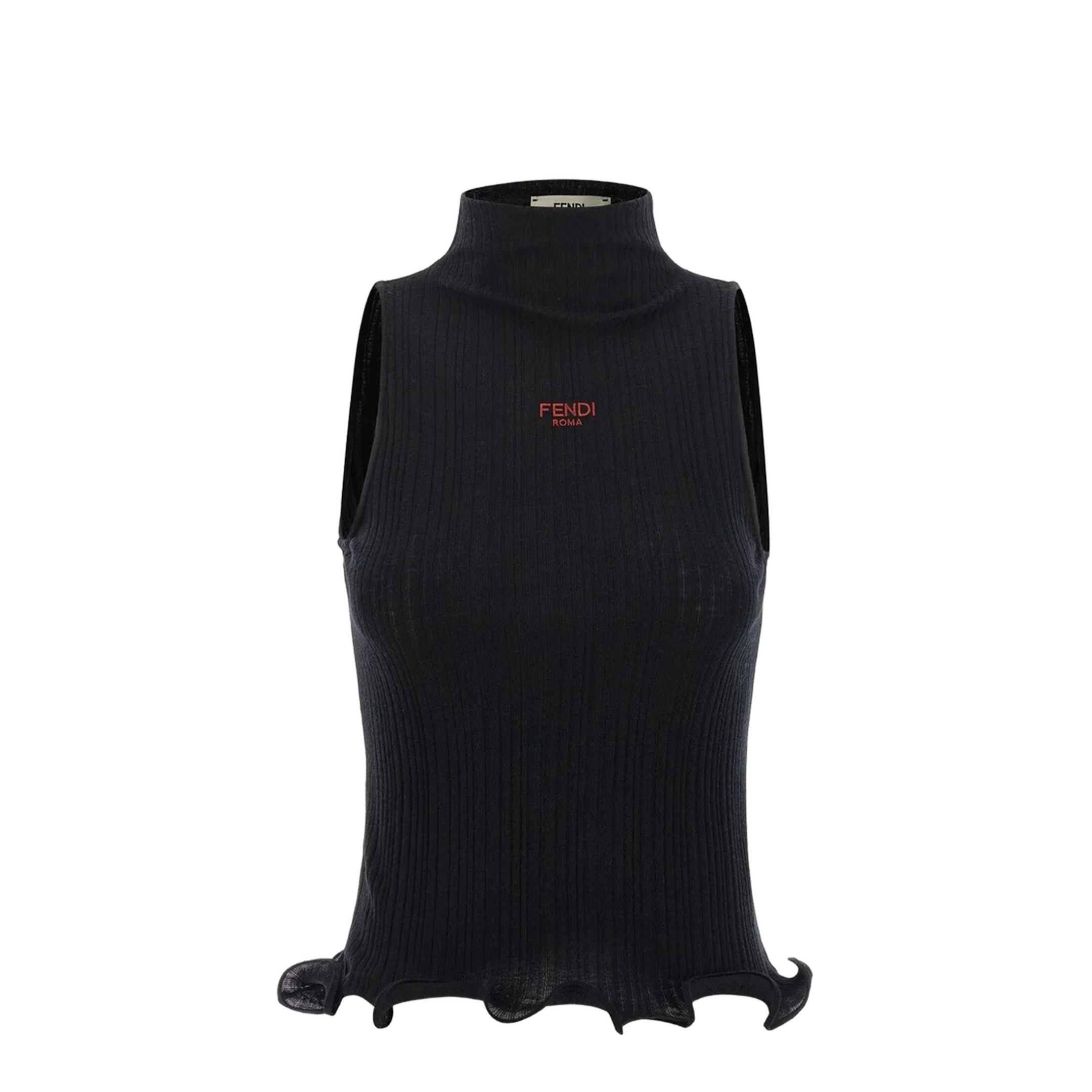 MAYFEYR - Fendi - High Neck Fitted Sleeveless Top With Ruffles - FS9740AVFE