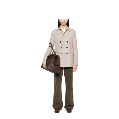 Beige Wool Back Slit Double Breasted Jacket