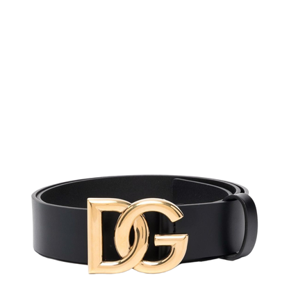Lux Leather Belt with Crossover Logo Buckle