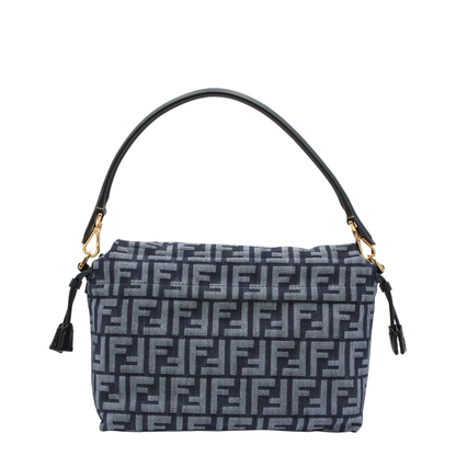 Mamma Baguette Medium Denim-Effect FF Jacquard Shoulder Bag - Dark Blue