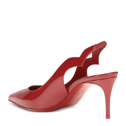 Red Patent Leather Slingback Strap Pointed Toe Cutout Detail Stiletto Heel