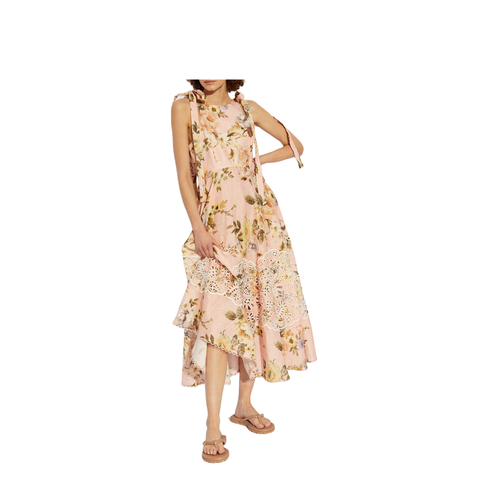 Appliquéd Floral-Print Silk-Organza Midi Dress