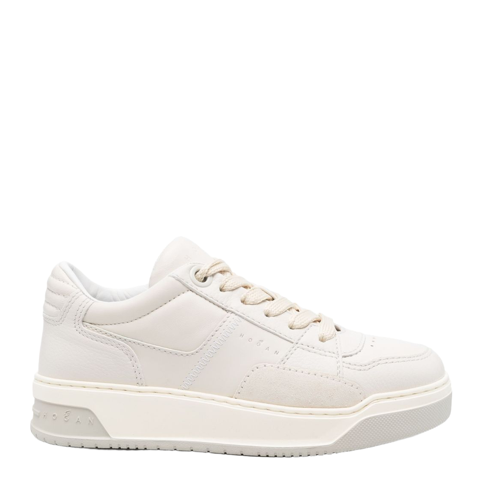 Light Beige Front Lace-Up Fastening Perforated Toebox