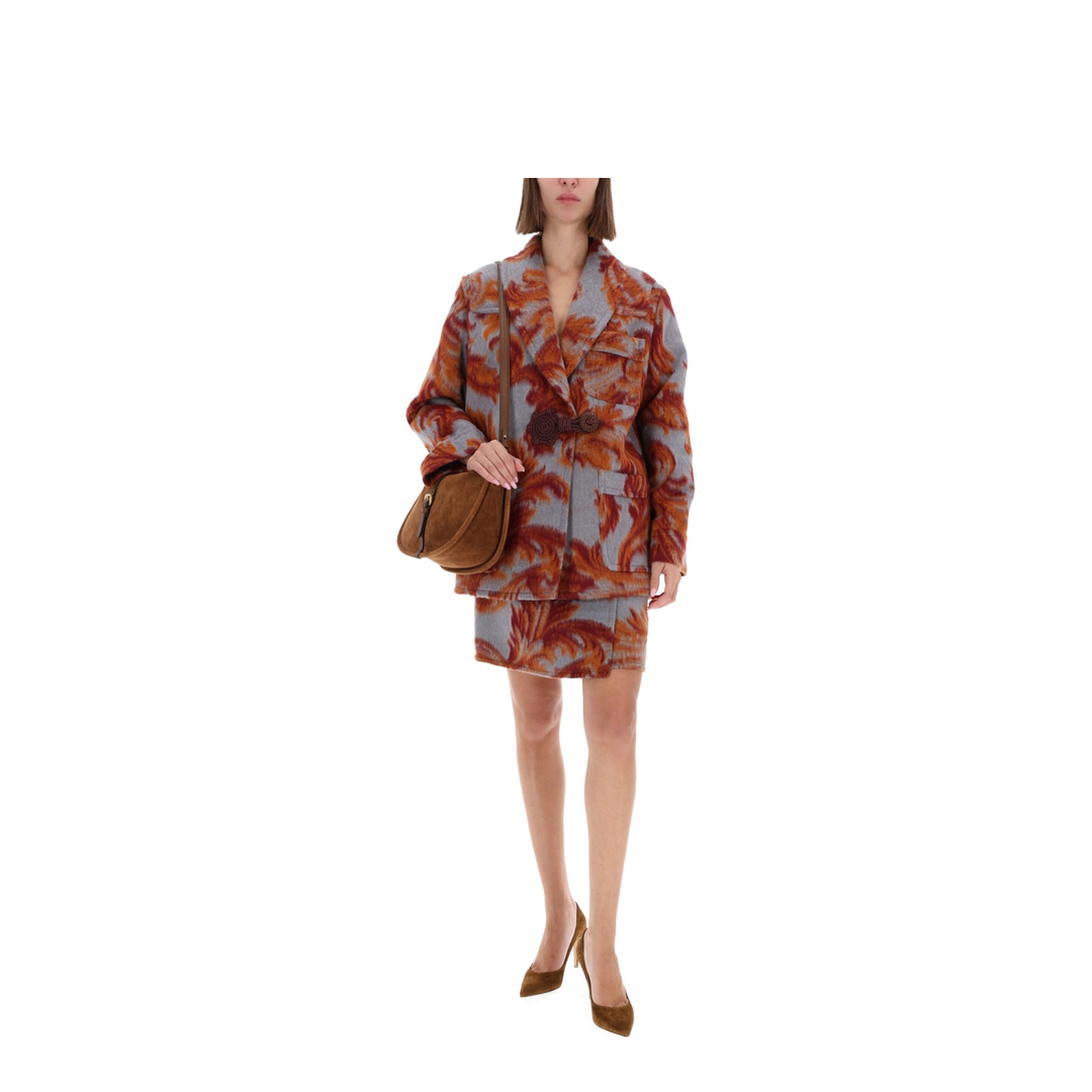 Wool-Blend Mini Skirt with Leafy Motif