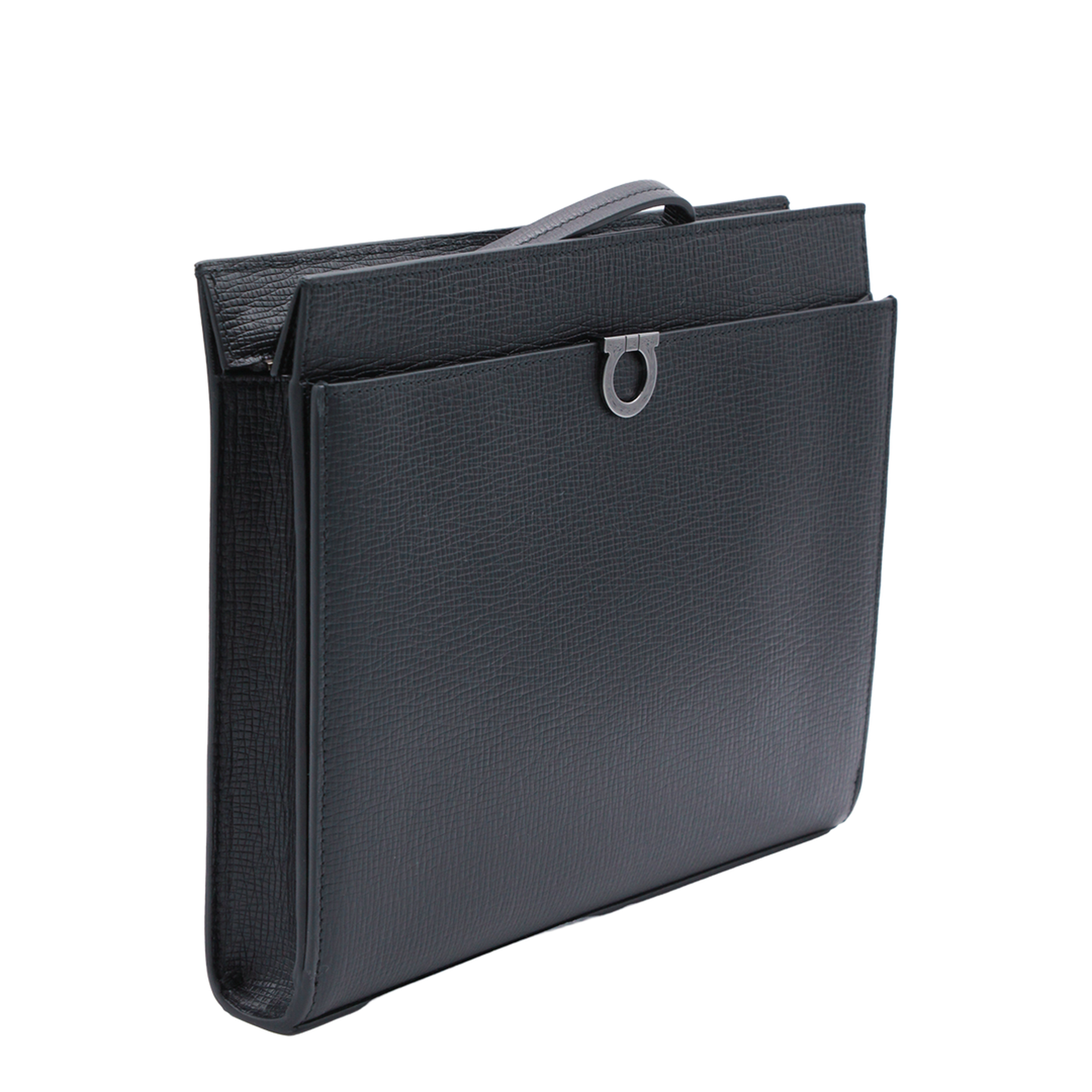 Gancini Hammered Calfskin Pouch - Nero