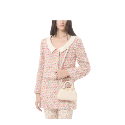 VLogo Signature Mini Grainy Calfskin Bowling Bag - Light Ivory