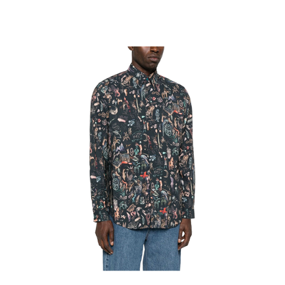 Blue Shirt Long-Sleeve Animal Print