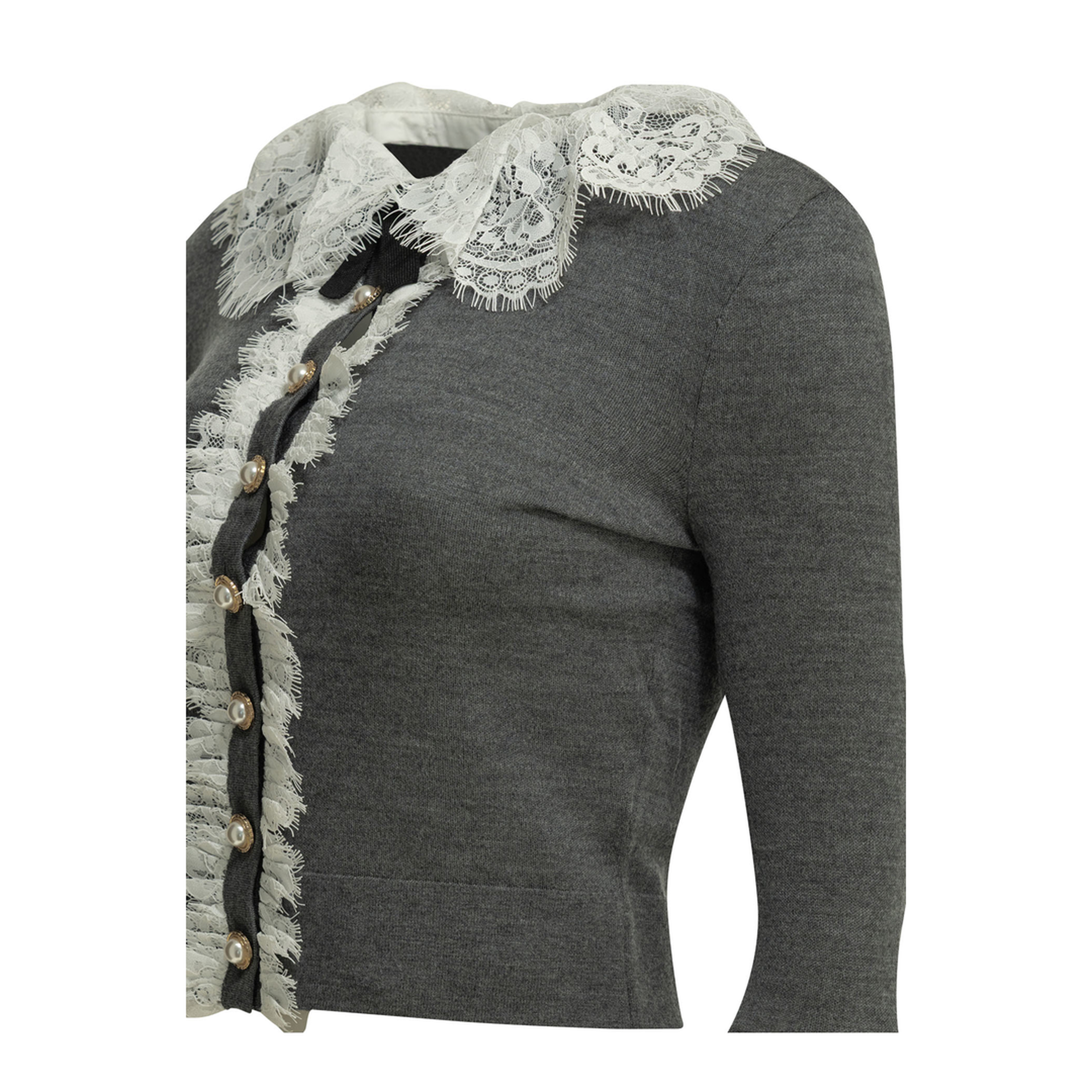 MAYFEYR - Self Portrait - Sweater With Lace Collar - PF26134CGRGREY